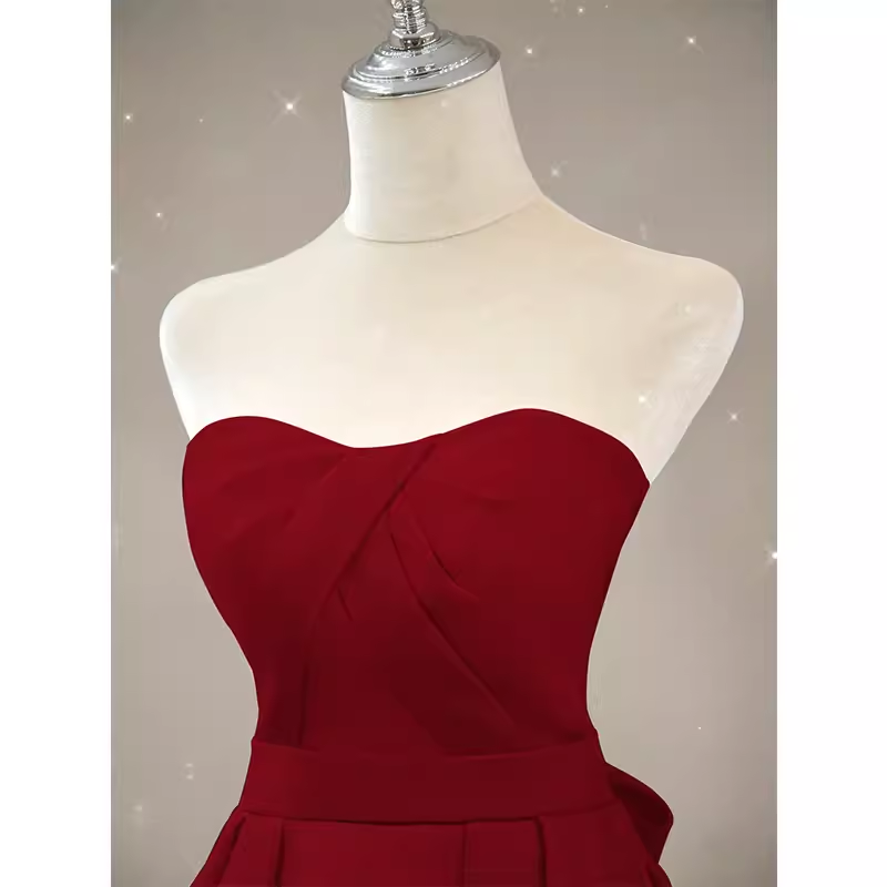 Simple A line Strapless Long Red Prom Dress Evening Dress P1363