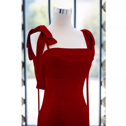 Simple A line Straps Long Red Prom Dress Evening Dress P1362