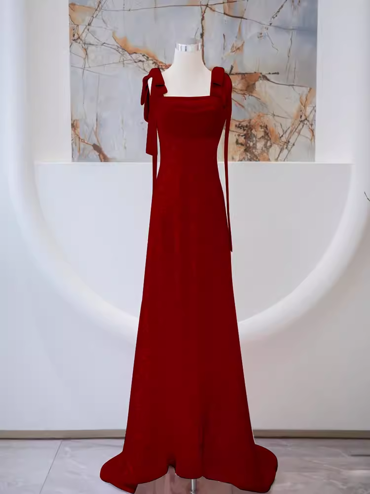 Simple A line Straps Long Red Prom Dress Evening Dress P1362
