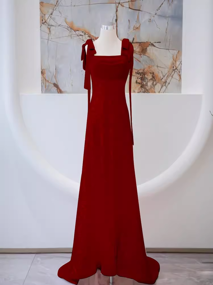 Simple A line Straps Long Red Prom Dress Evening Dress P1362