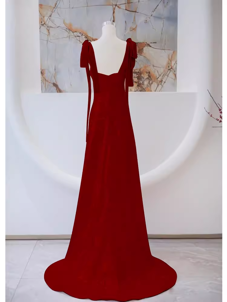 Simple A line Straps Long Red Prom Dress Evening Dress P1362