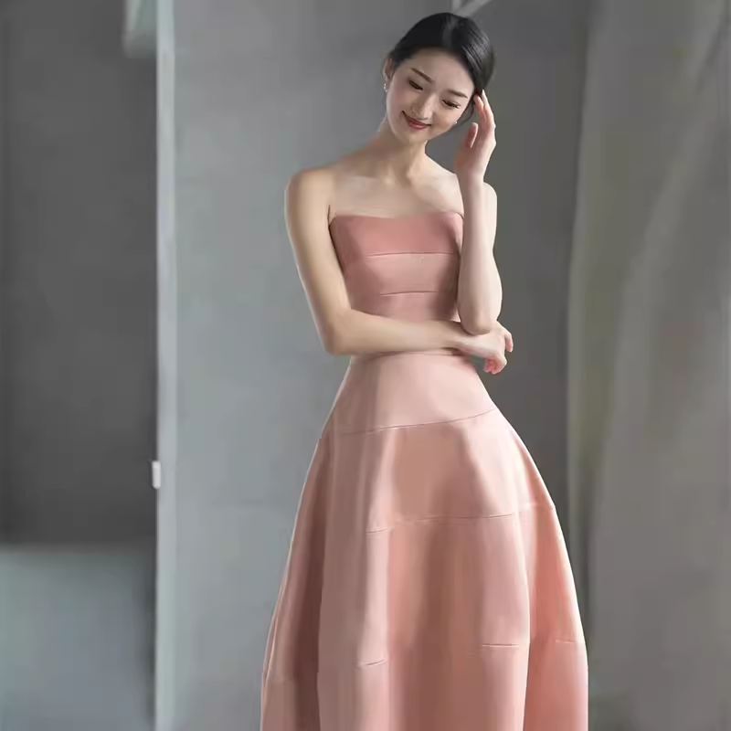 Simple Strapless Pink Long Prom Dress P1368