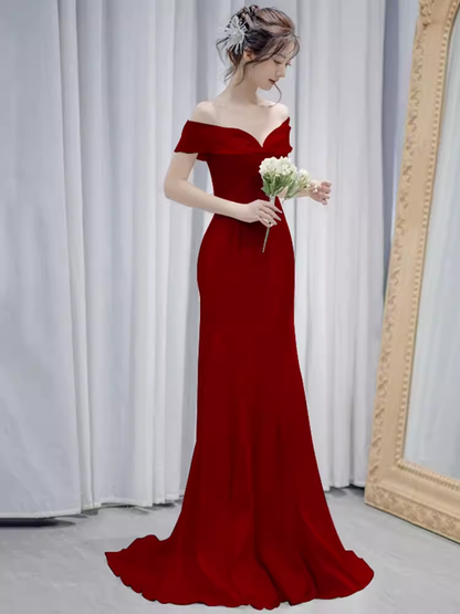 Sexy Mermaid Off the Shoulder Long Red Prom Dress P1536