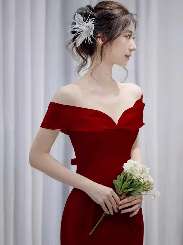 Sexy Mermaid Off the Shoulder Long Red Prom Dress P1536