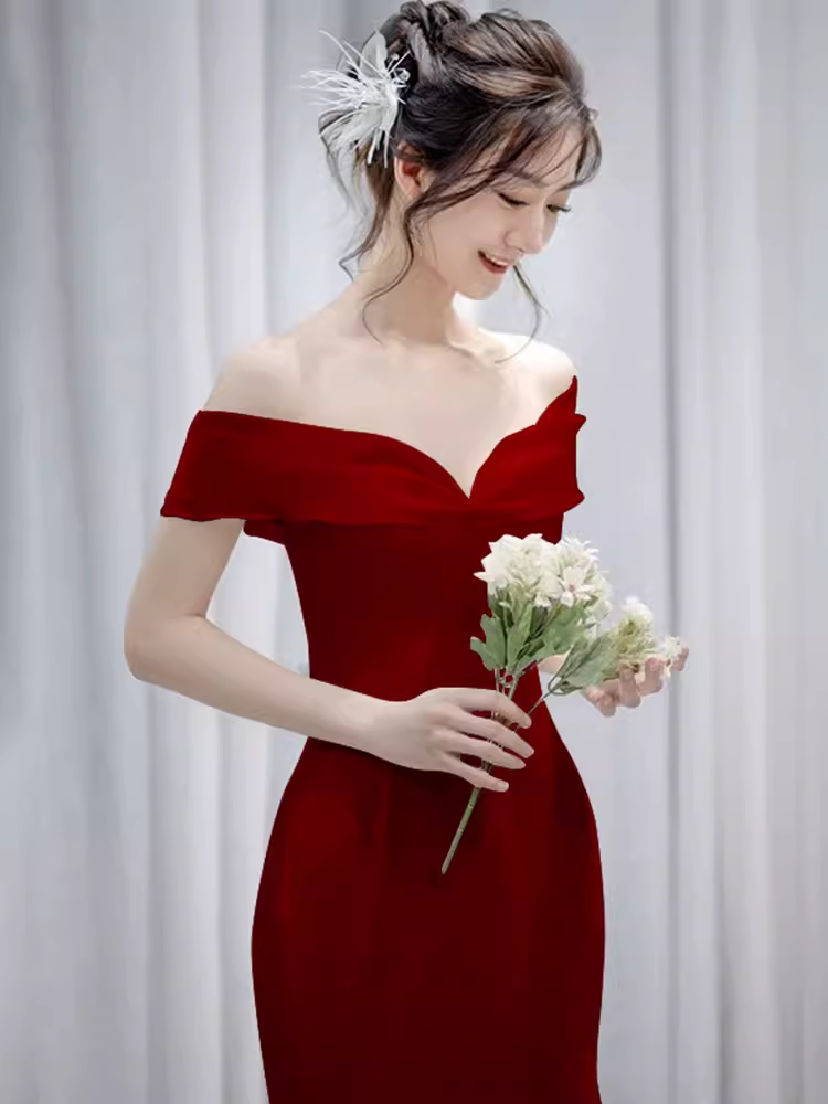 Sexy Mermaid Off the Shoulder Long Red Prom Dress P1536