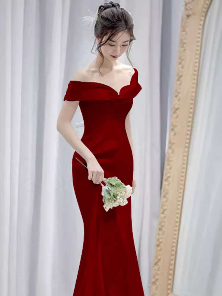 Sexy Mermaid Off the Shoulder Long Red Prom Dress P1536