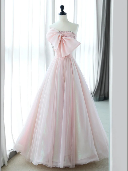 Sexy A-Line Pink Tulle Long Prom Dress P1576