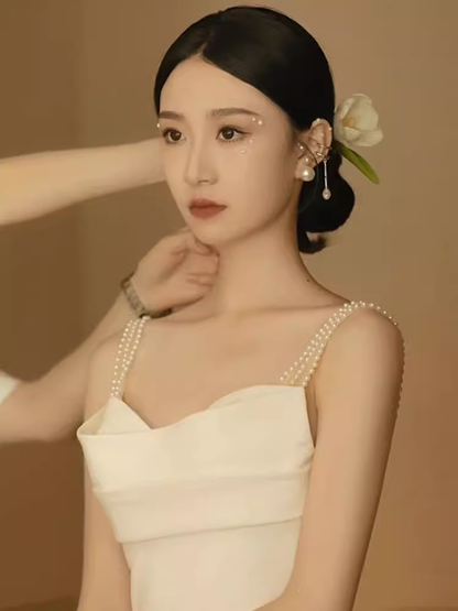 Vintage Mermaid Straps Long White Satin Wedding Dresses P1607