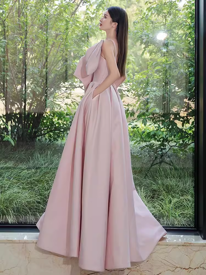 A line Strapless Pink Satin Long Prom Dress Party Dresses P1610
