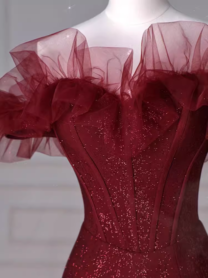 Sparkly Mermaid Burgundy Sequin Long Prom Dress Party Dresses P1613