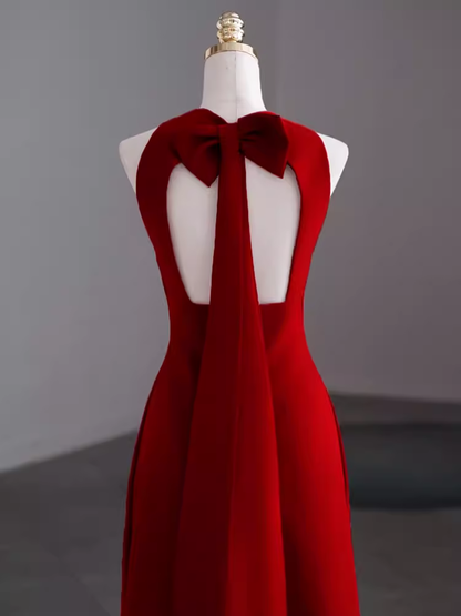 Simple A Line Red Floor Length Open Back Prom Dress P1704