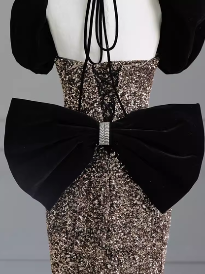 Sexy Mermaid Strapless Sequin Gold Floor Length Prom Dress P1711