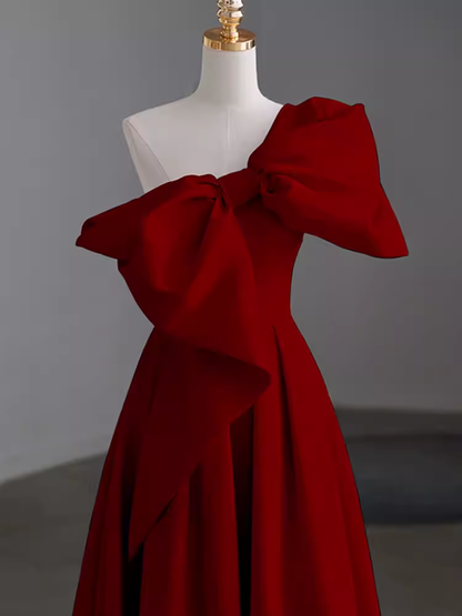 Simple A Line Strapless Red Floor Length Prom Dress P1705