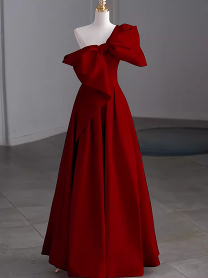 Simple A Line Strapless Red Floor Length Prom Dress P1705