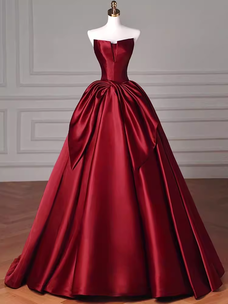 Simple A Line Strapless Burgundy Floor Length Prom Dress P1706