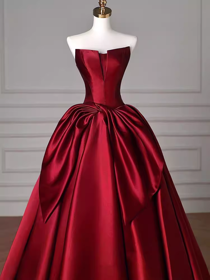 Simple A Line Strapless Burgundy Floor Length Prom Dress P1706