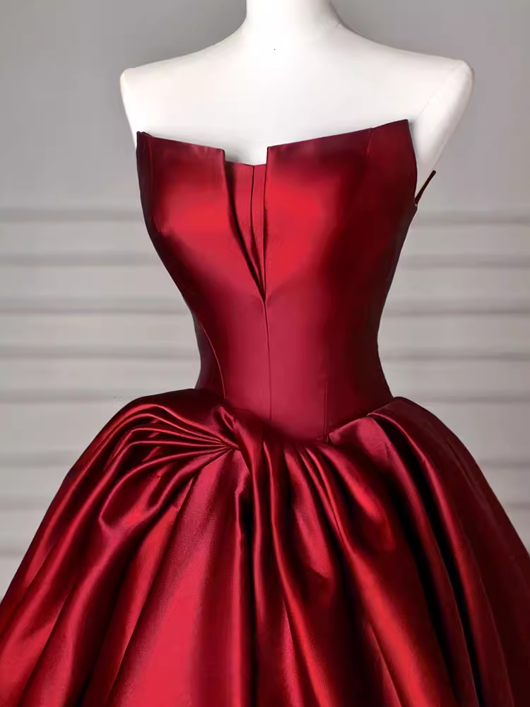 Simple A Line Strapless Burgundy Floor Length Prom Dress P1706