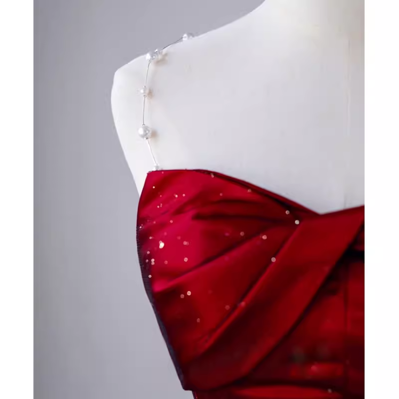 Simple Mermaid Strapless Burgundy Floor Length Prom Dress P1707