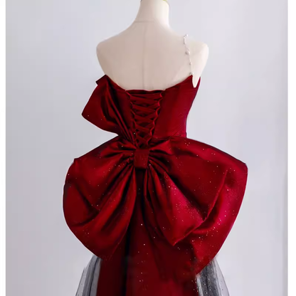 Simple Mermaid Strapless Burgundy Floor Length Prom Dress P1707