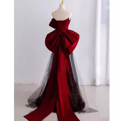 Simple Mermaid Strapless Burgundy Floor Length Prom Dress P1707