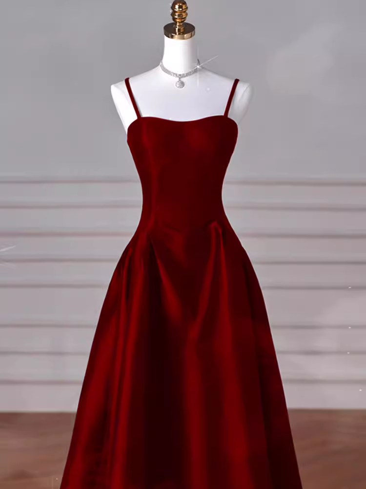 Gorgeous A line Straps Satin Burgundy Prom Dress P1878