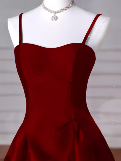 Gorgeous A line Straps Satin Burgundy Prom Dress P1878