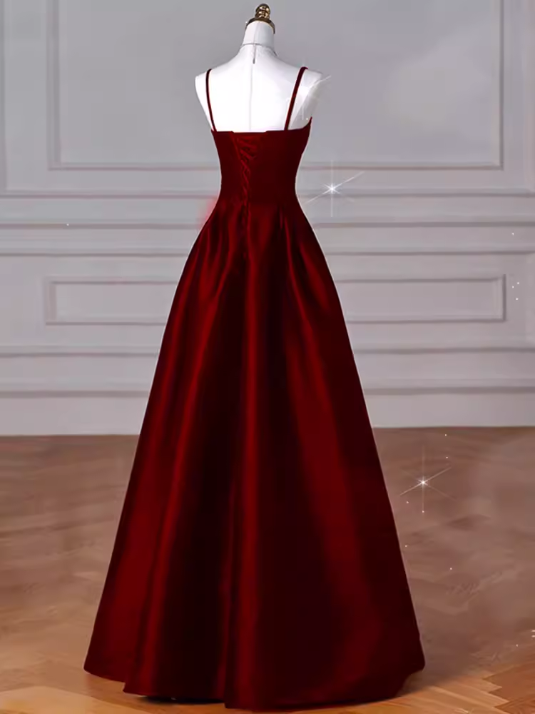 Gorgeous A line Straps Satin Burgundy Prom Dress P1878