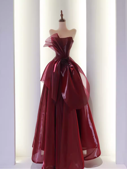 Ball Gown Strapless Burgundy Organza Prom Dresses Evening Dress P1991
