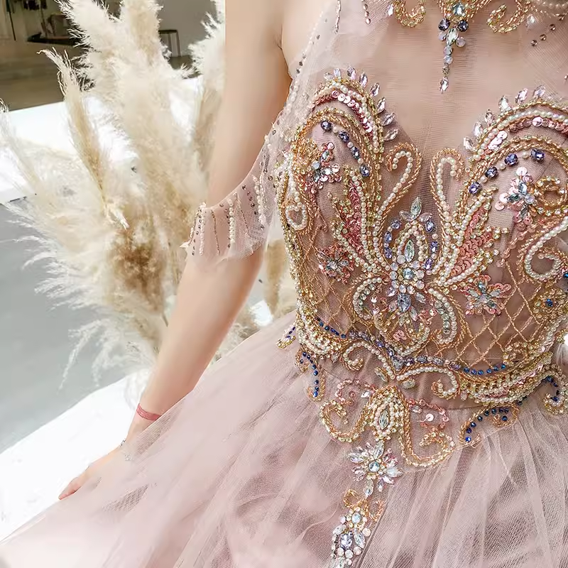 Simple A Line Pink Tulle Prom Dresses Evening Dress P2152