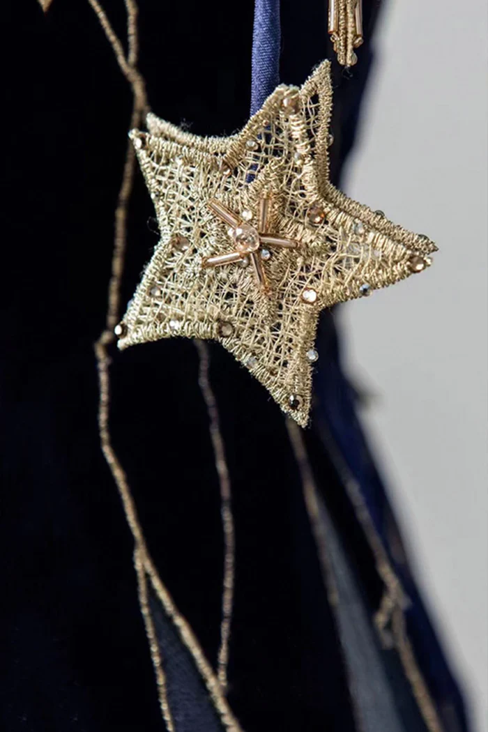 Elegant Navy Blue Spaghetti Strap Long Prom Dress with Star P2228