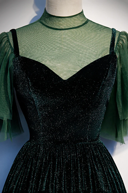 Green Velvet Long A-Line Prom Dress Evening Dresses P2231