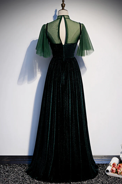 Green Velvet Long A-Line Prom Dress Evening Dresses P2231
