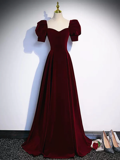 Cute Short Sleeves Burgundy Long Prom Dresses P2234