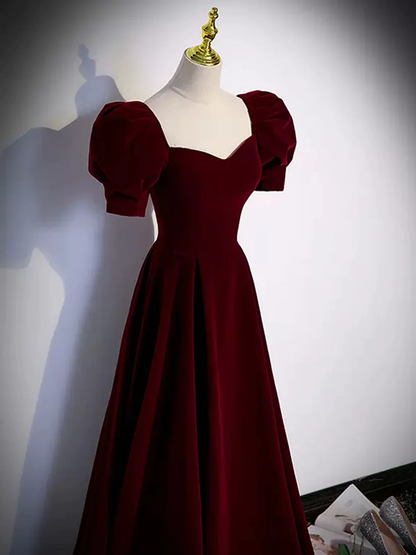 Cute Short Sleeves Burgundy Long Prom Dresses P2234