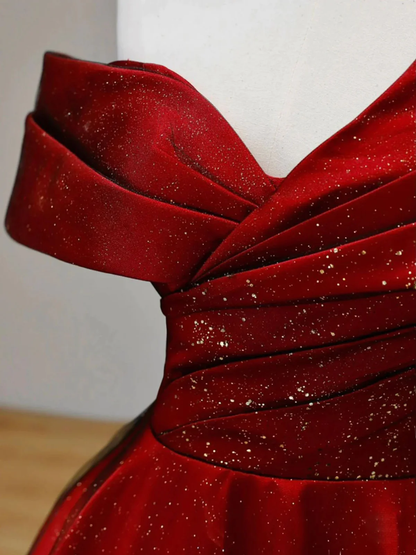 Shiny Off the Shoulder Burgundy Long Prom Dresses P2238