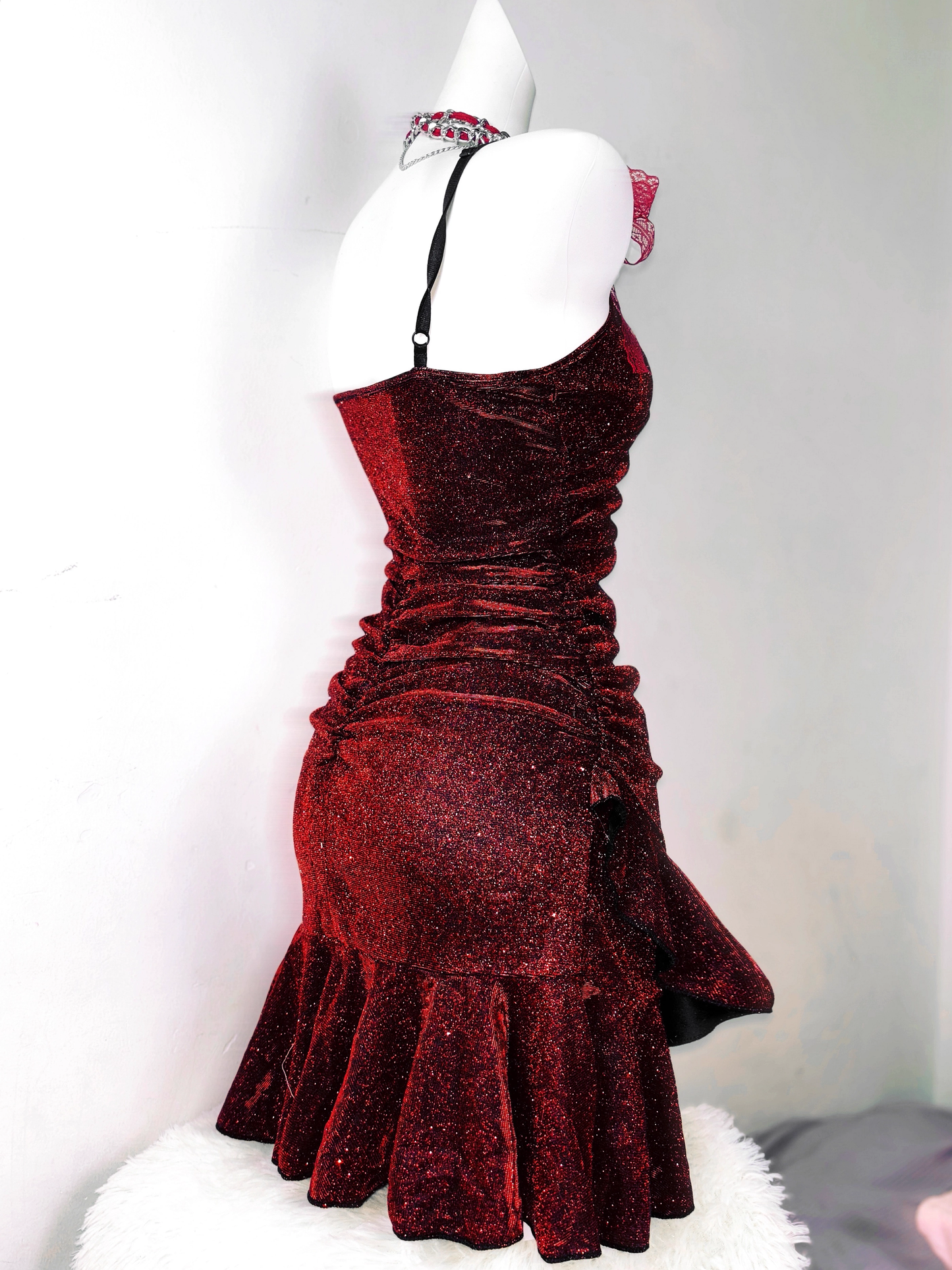 Vintage Spaghetti Straps Burgundy Ruffle Short Homecoming Dress Birthday Outfits S608