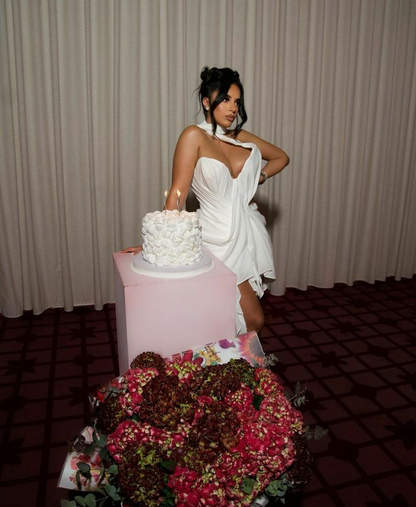 Elegant V Neck Chiffon Pleated Short Birthday Outfits White Formal Graduation Homecoming Dress S719