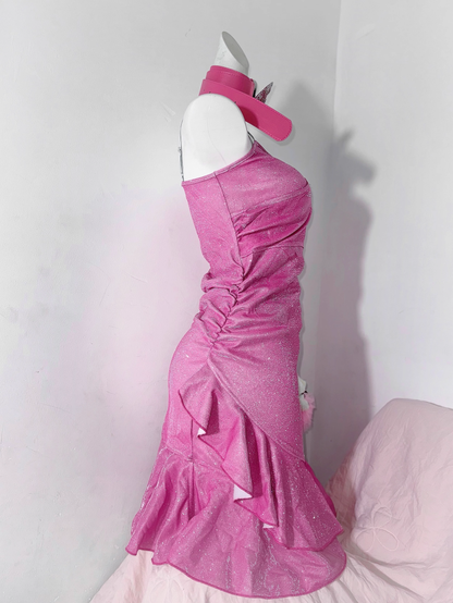 Pretty Pink Ruffles Birthday Outfits Spaghetti Straps Graduation Homecoming Dress S613