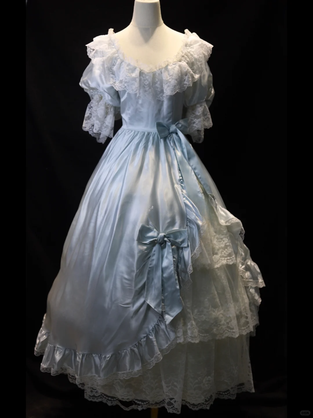 Vintage Bow Ball Gown Puff Layered Lace Satin Prom Dress 16th Birthday Dress SH3863