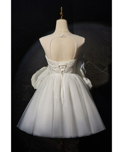 Elegant White Sweetheart Tulle Short Homecoming Dress Formal Birthday Outfits  With Flowers  S638