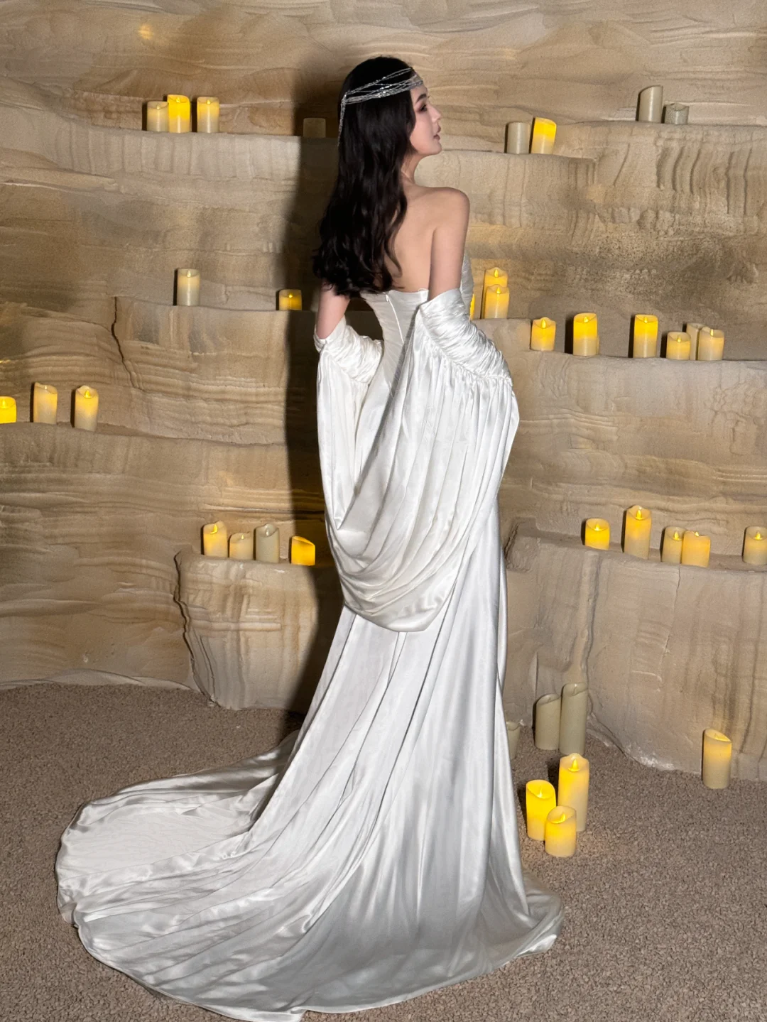 Charming A Line Sweetheart Neck Pleated White Satin Long Prom Dress Evening Dress with Slit SH2997