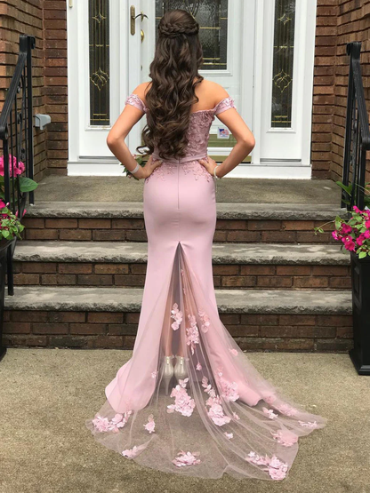 Pink Off The Shoulder Sweetheart Long Mermaid Prom Dress Elegant Party Dress SH706