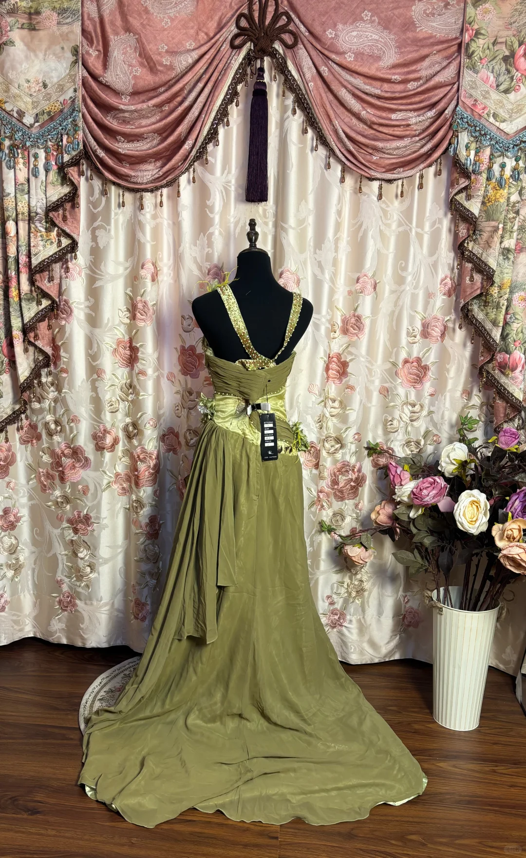 Vintage Dreamy Green A Line Strap Beaded Floral Chiffon Prom Dress Evening Dress Formal Dress SH3705