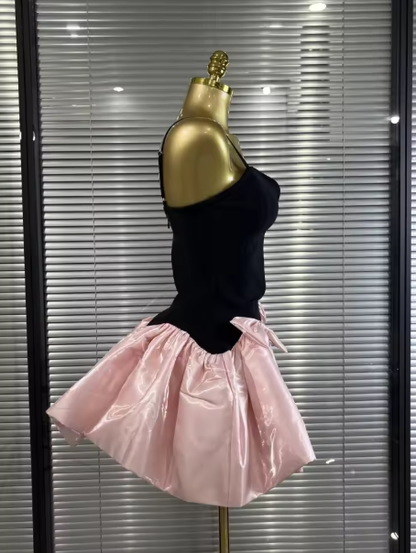 Pretty Spaghetti Straps V Neck A Line Short Graduation Homecoming Dress Mini Cocktail Dress With Bow S872