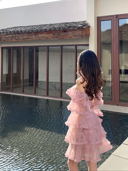 Gentle Purple A Line Long Sleeve Layered Tulle Homecoming Dress Birthday Dress Outfits SH3640