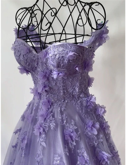 Retro Pink Off Shoulder Tulle Floral Party Dress Tulle Prom Dress Evening Dress SD1747