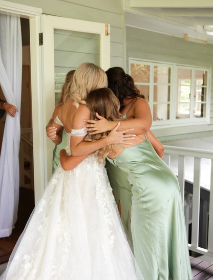 Gentle Sheath Spaghetti Strap Sage Green Satin Evening Dress Bridesmaid Dress with Slit SH2785