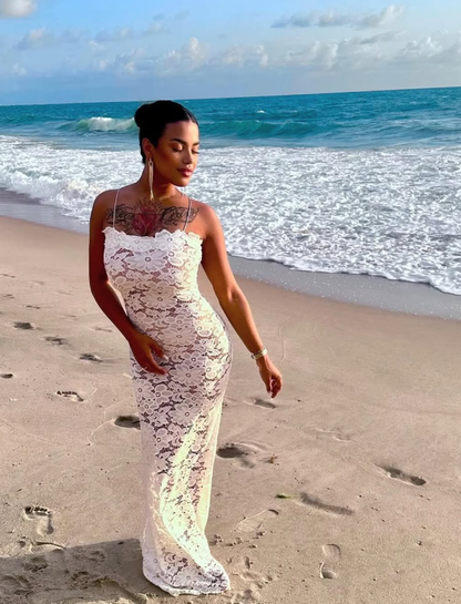 White Sheath Strapless Exquisite Lace Party Dress Evening Dress Prom Dress SH3905