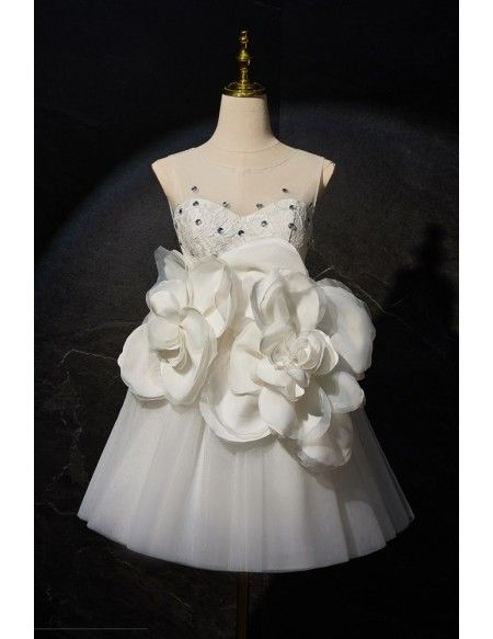 Elegant White Sweetheart Tulle Short Homecoming Dress Formal Birthday Outfits  With Flowers  S638