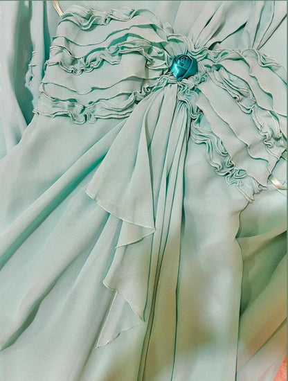 Mint Green vintage fashion one shoulder floral long chiffon prom dress evening dress Bridesmaids Dresses gh4432